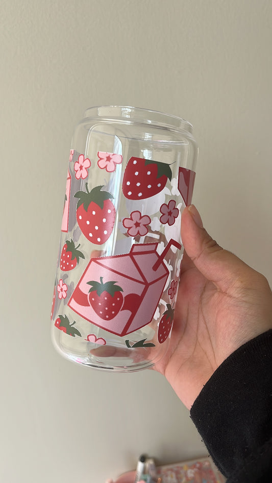 Strawberry Milk Glass Cup