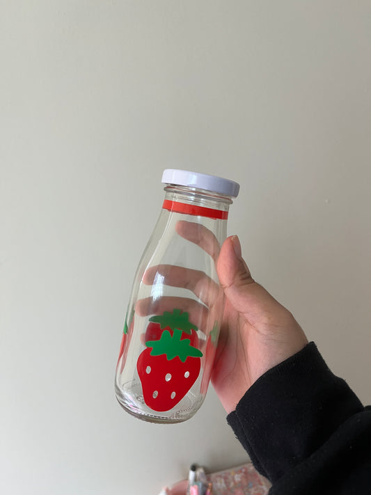 Strawberry- Glass Milk Bottle