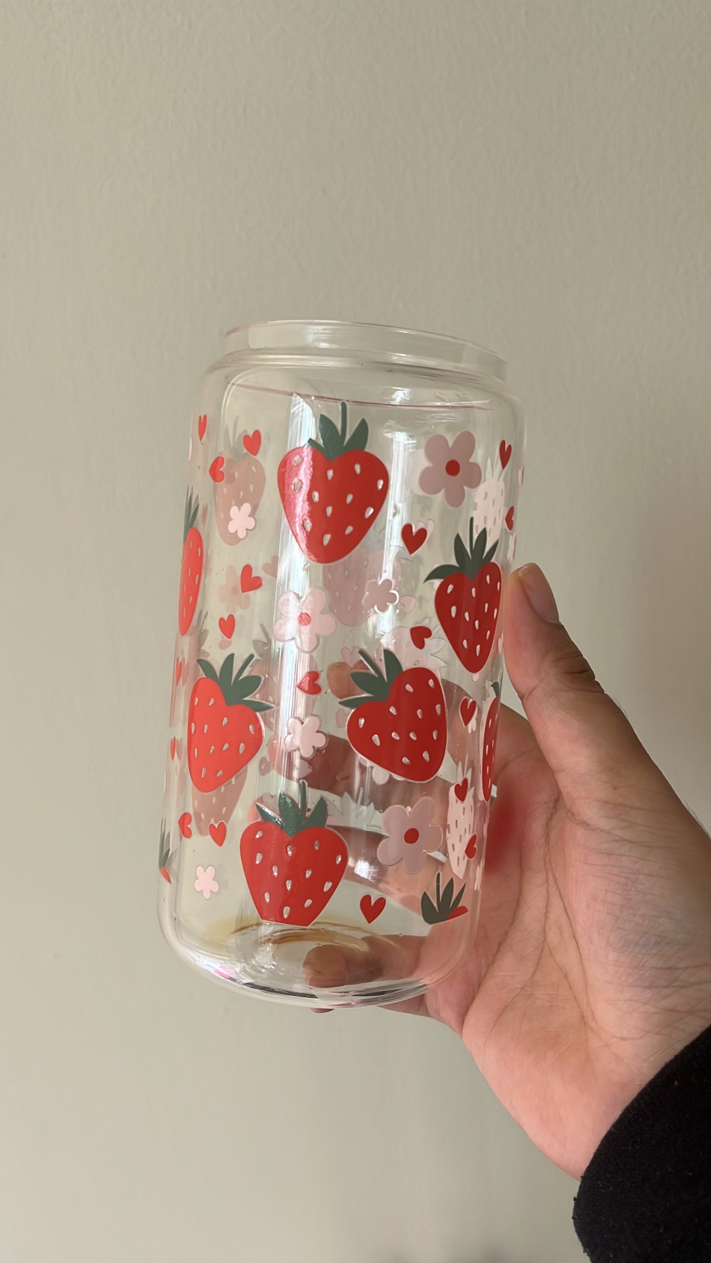 Strawberry Hearts- Glass cup